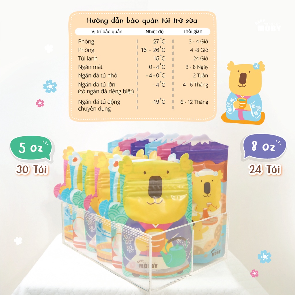 Túi trữ sữa tiện lợi cảm biến nhiệt độ Moby Baby Thái Lan Japan Collection