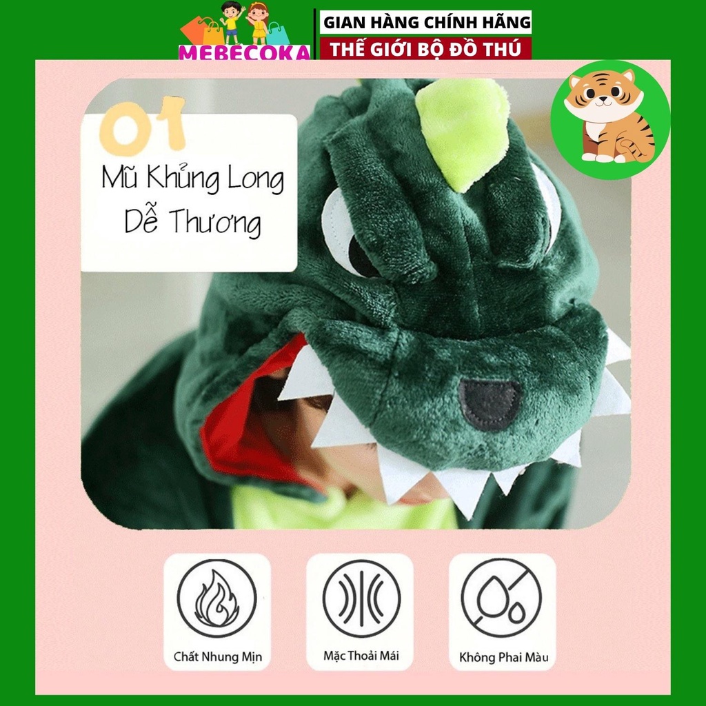 Bộ đồ hình thú KHỦNG LONG XANH cho bé ,bộ đồ liền thân cho bé trai bé gái loại CAO CẤP (mebecoka 3)
