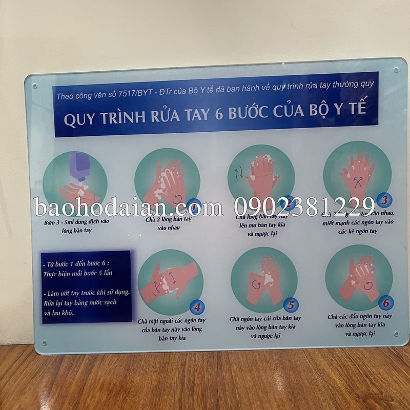 Quy trình 6 bước rửa tay của bộ y tế mica 30 x 40