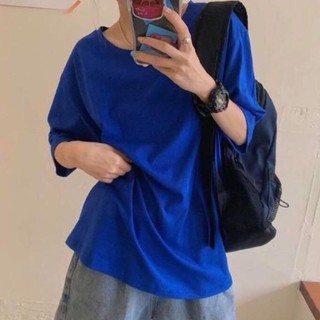 Áo Thun Tay Lỡ Trơn Dáng Rộng Dưới 85Kg Nam Nữ Màu Xanh Dương Ulzzang Unisex - MM
