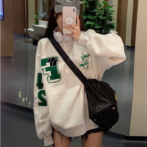 Áo Sweater Mỏng Cổ Tròn Dài Tay Dáng Rộng Thêu Họa Tiết Thời Trang Mùa Hè Dành Cho Nữ