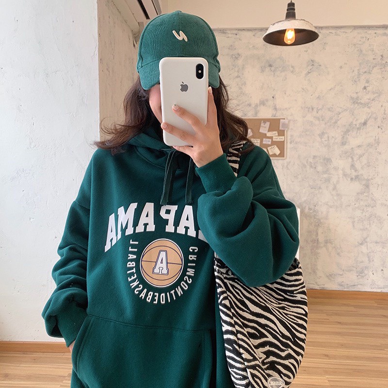 Áo Hoodie Form Rộng Unisex Tay Bồng Nam Nữ IN chữ ALABAMA màu xanh lá, Áo khoác Sweater Chất Nỉ Dày dặn ulzzang