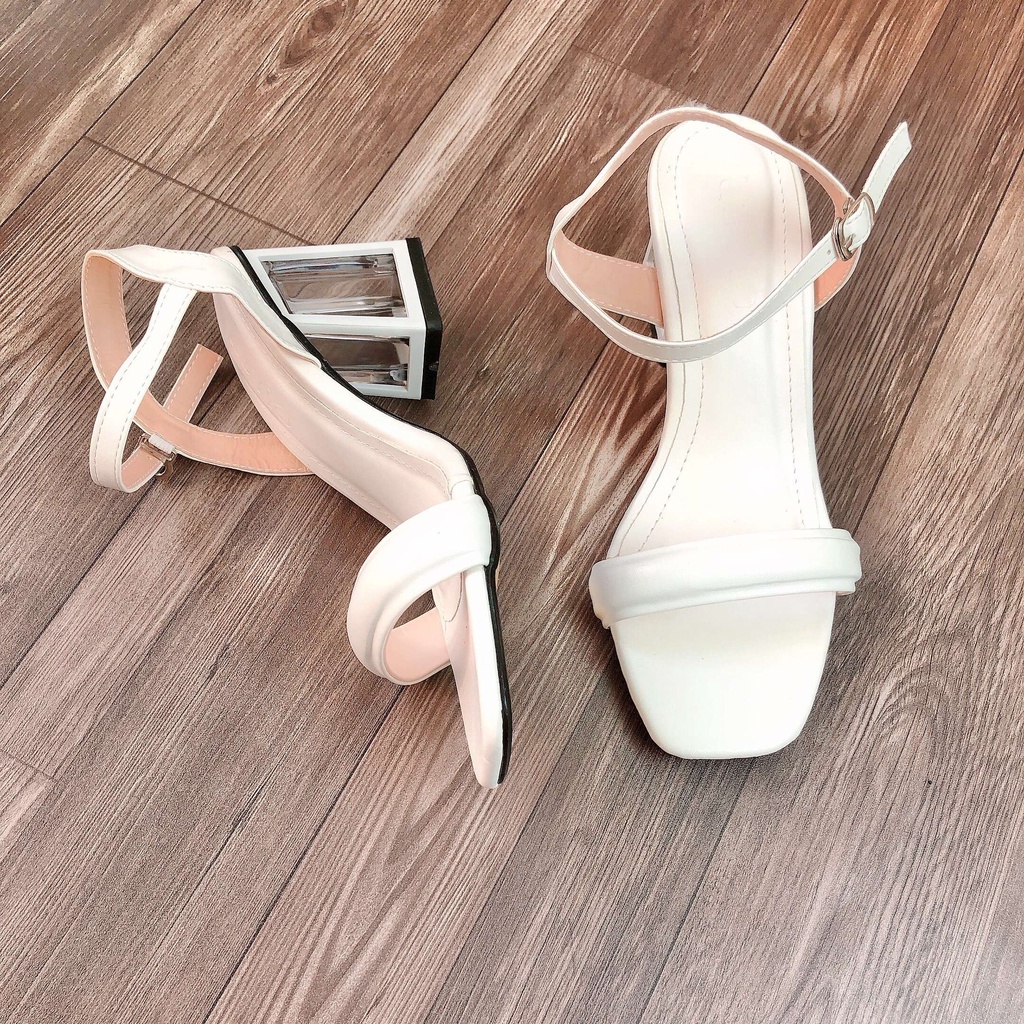 Sandal cao gót 7p đế vuông gót mica quai phồng thời trang Avela 31SD