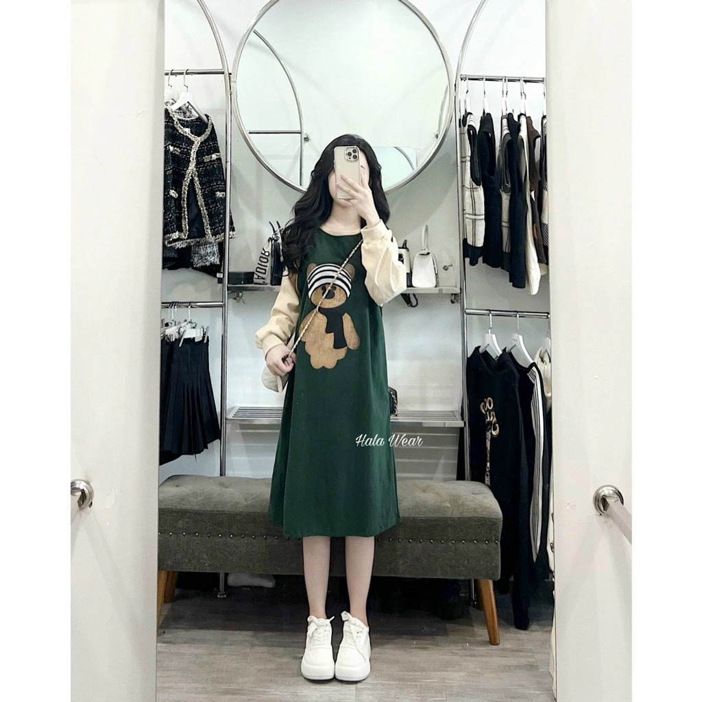 Váy nỉ gấu dáng suông cute