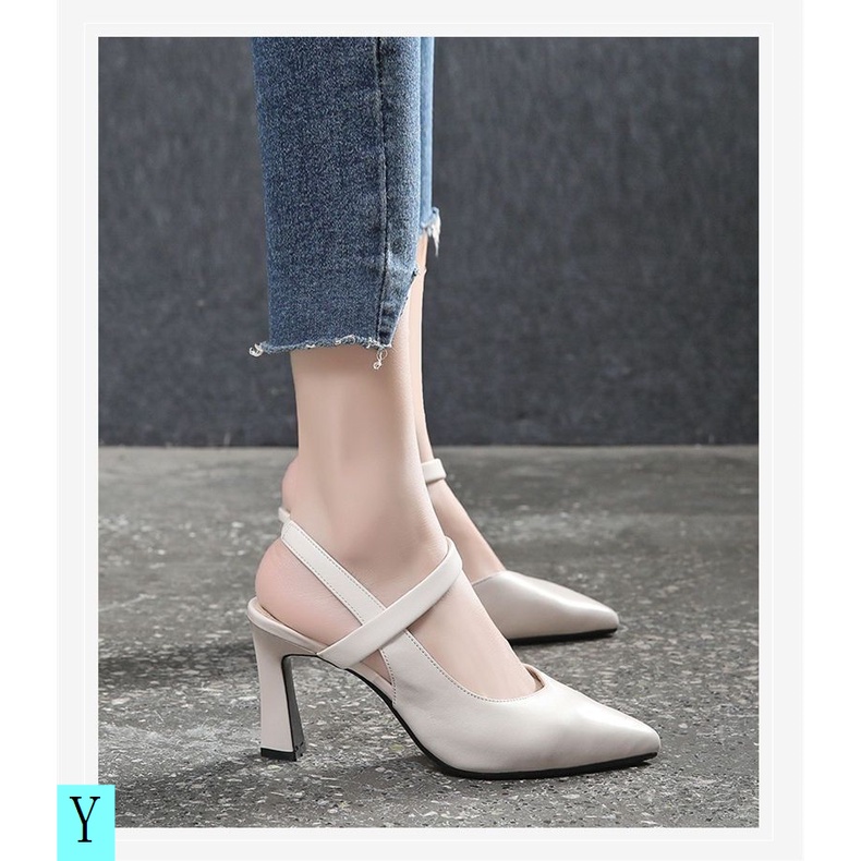 Giày Cao Gót Sandal 2 Gót Vuông Bằng Da Mềm Thời Trang Xuân Hè 022