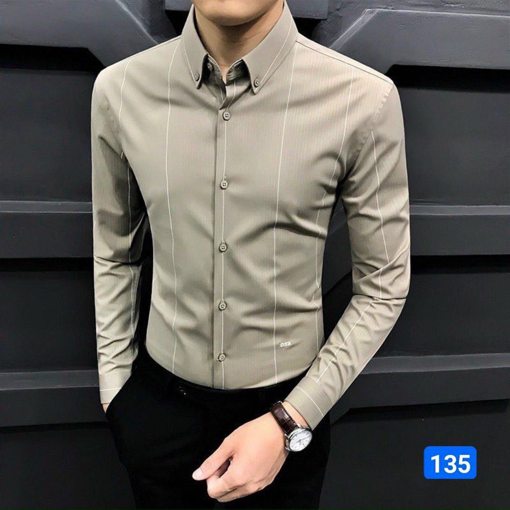 Áo Sơ Mi Nam Tay Dài Chất Lụa Hàn Mịn Mát Form Dáng Chuẩn Đường May Tỉ Mỉ