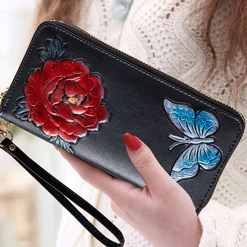 Ví Da Bò Dáng Dài Cỡ Lớn Phối Khóa Kéo Thời Trang Cho Nữ