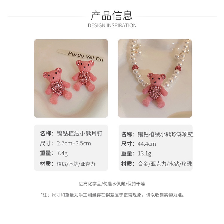 Bông Tai Hình Gấu Đính Kim Cương Màu Hồng Dễ Thương Phong Cách Hàn Quốc Thời Trang Thu Đông