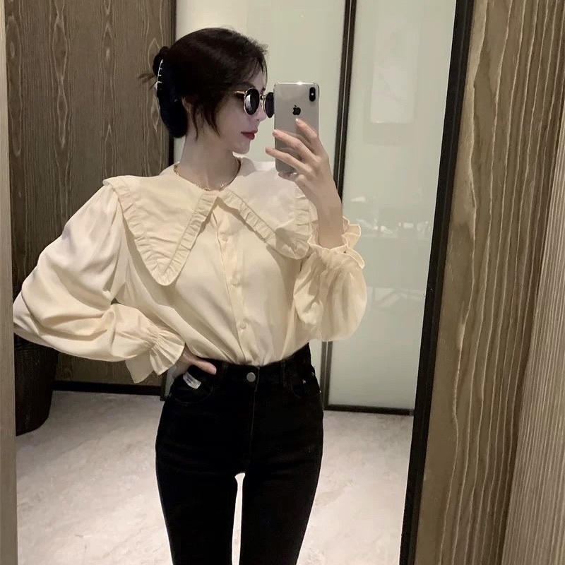 Áo sơ mi tiểu thư phối gile da cá tính - Set đồ tiểu thư thu đông hàng QC chất mềm đẹp