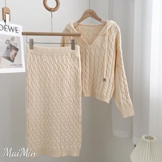 Set len thừng mũ chân váy dài hàng QC