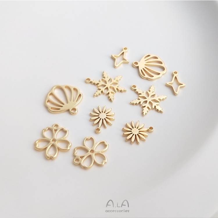 Màu Sắc Mặt Dây Chuyền Thủ Công Mạ Vàng 14K Hình Hoa Anh Đào / Ngôi Sao / Hoa Cúc Nhỏ / Hoa