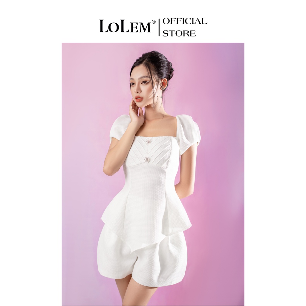 Set quần áo nữ LOLEM SQ049 quần short dạ phối áo peplum cổ vuông