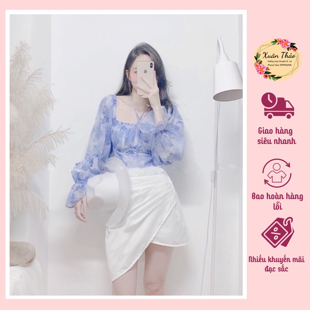 Set Áo Voan Tơ Trễ Vai Tay Bồng, Chân Váy Kaki Mango Nhẹ Nhàng Thanh Lịch, Mã số A46