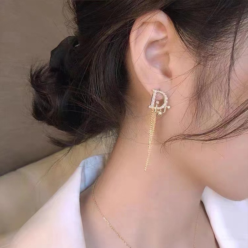 Khuyên Tai Chuỗi Tua Rua Chữ D Đính Hạt Ngọc Trai 2022