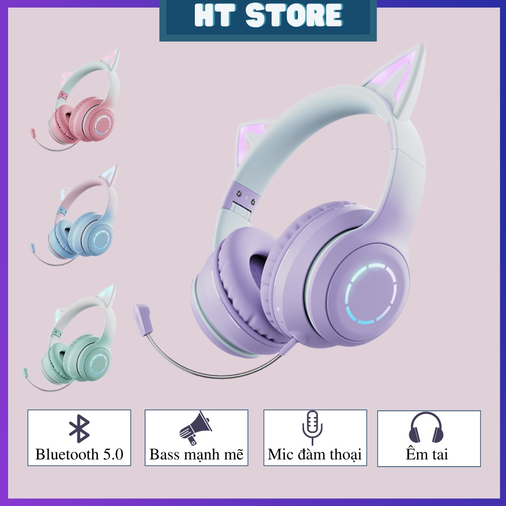 Tai Nghe/Headphone Chụp Tai Mèo Bluetooth BT029C 5.1 Dễ Thương Tặng Micro Âm Bass Mạnh Mẽ Êm Tai Hot Trend 2023
