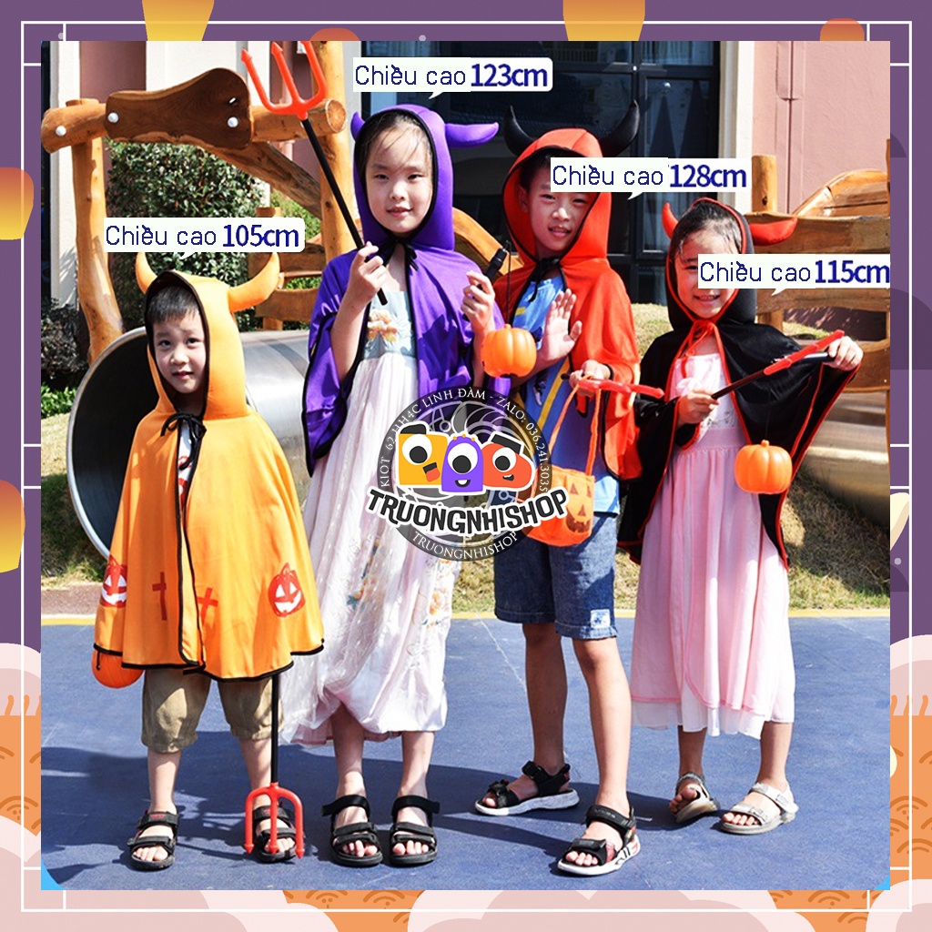 Áo choàng Halloween tiểu quỷ dễ thương, áo choàng có mũ chùm đầu