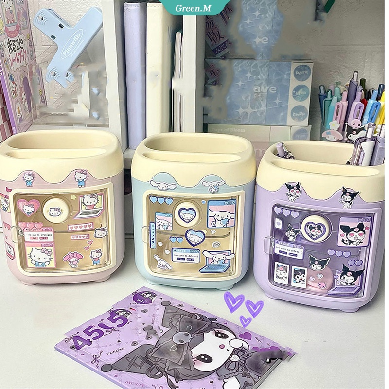 Cartoon Sanrio Makeup Brush Pen Holder Canister Send Stickers Kuromi Cinnamoroll Anime Figure My Melody Hello Kitty Girl Gift