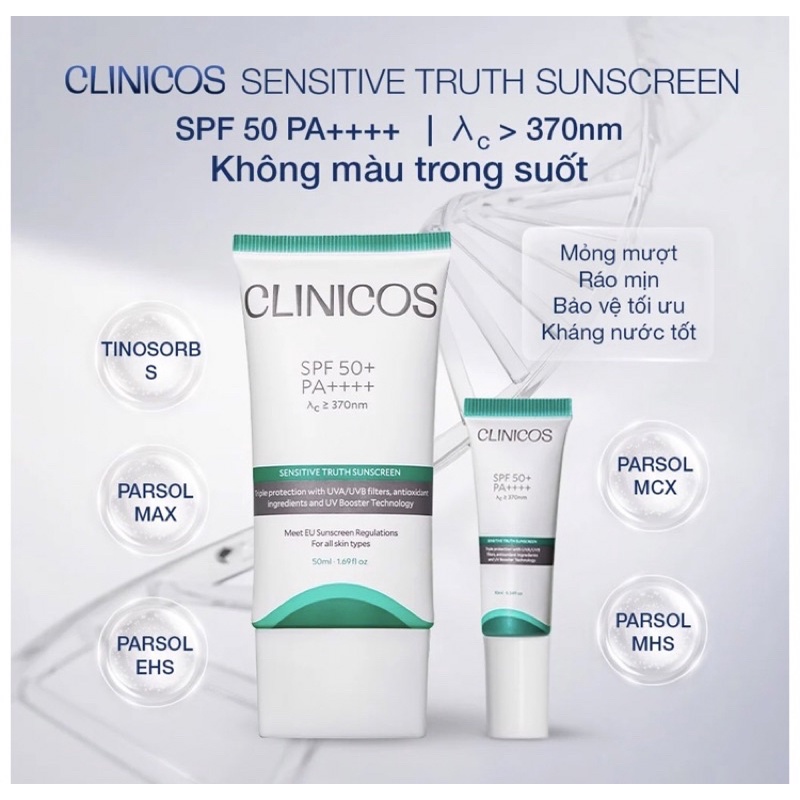 KEM CHỐNG NẮNG NÂNG TÔNG TỰ NHIÊN CLINICOS TRUTH SUNSCREEN SPF 50 PA++++ 50ML