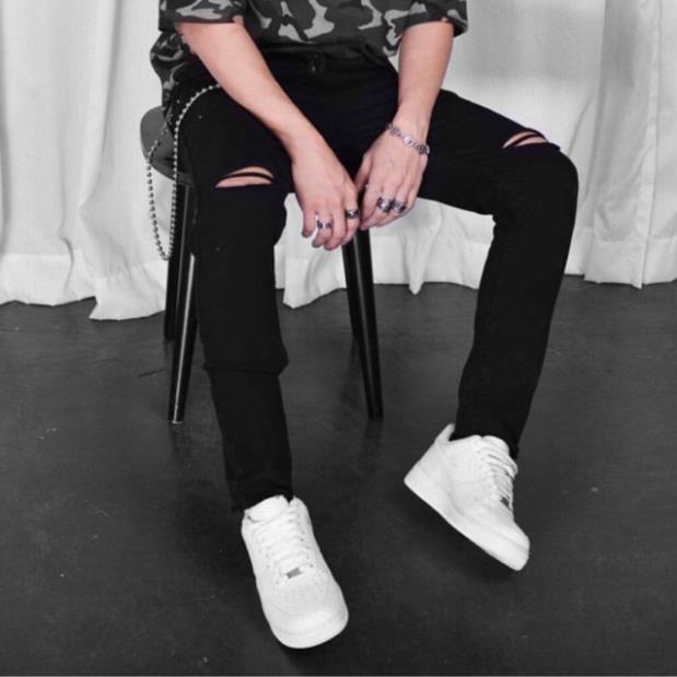 Quần Jeans Đen Trơn - Rách Gối ZARA form nam nữ unisex 🖤 Quần skinny Jaystoree ™️
