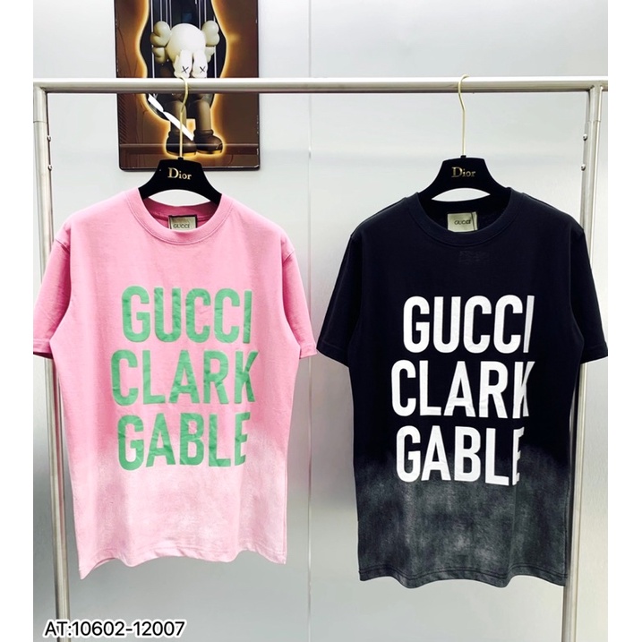 Áo phông nam nữ Premium Cotton in chữ GG Clark Gable hai mặt phối nhúng loang trắng siêu sang AP09P