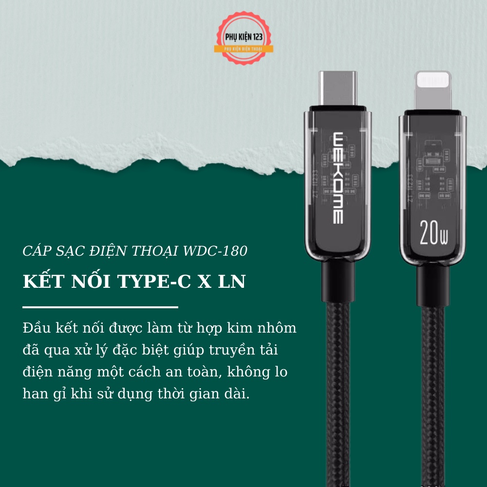 Dây cáp sạc nhanh 20W Type c -LN WEKOME WDC181 chất liệu dây dù tích hợp sạc nhanh 20W