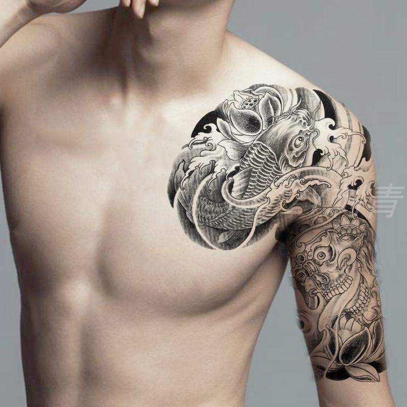 Hình Xăm Dán Nửa Ngực / Cá Chép / Hoa Truyền Thống Nhật Bản Cổ Điển Nửa Ngực Chống Thấm Nước Phong Cách Nhật Bản Cho Nam Và Nữ 10.28