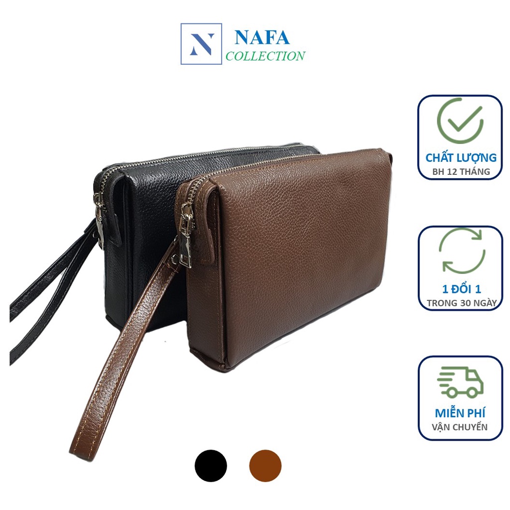 Clutch hộp da bò mill cao cấp sang trọng NAFA CL130 – Màu Đen/Nâu