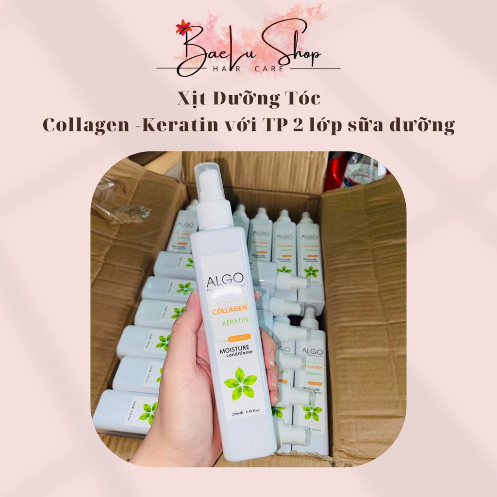 Combo Xịt dưỡng tóc collagen keratin Algo phục hồi và bảo vệ tóc tối đa khỏi nhiệt và tia UV, dưỡng tóc thơm lâu 250ml