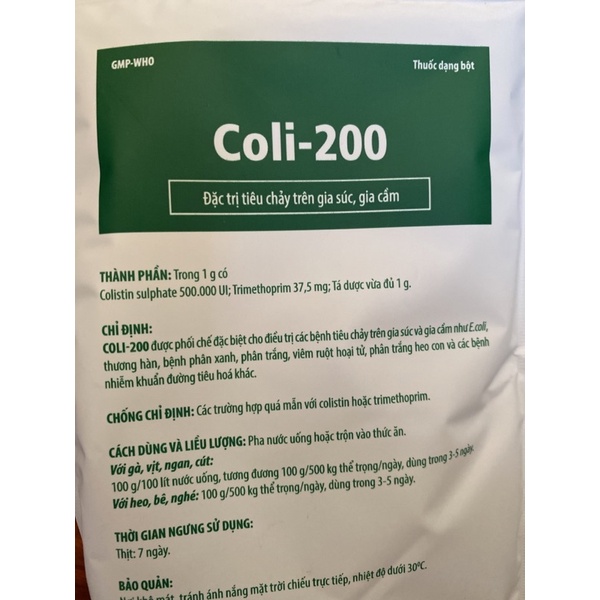100gr Coli 200 - phân xanh, phân trắng gà, vịt, ngan, cút - phân trắng heo con