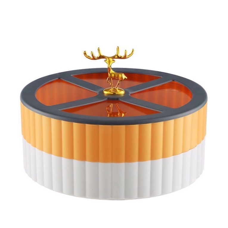 Khay Đựng Mứt Tết 2 Tầng Phong Cách Châu Âu Hiện Đại Hình Con Hưu Vàng LMKMT01