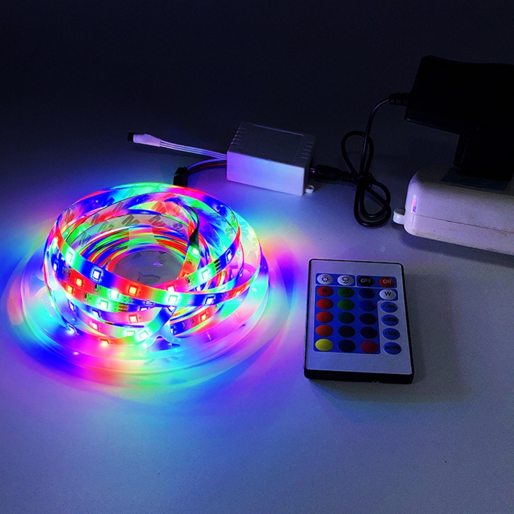Dây led nháy đuổi 3528SMD RGB 5m bọc silicon siêu bền, đèn led dán tường trang trí, decor phòng có điều khiển