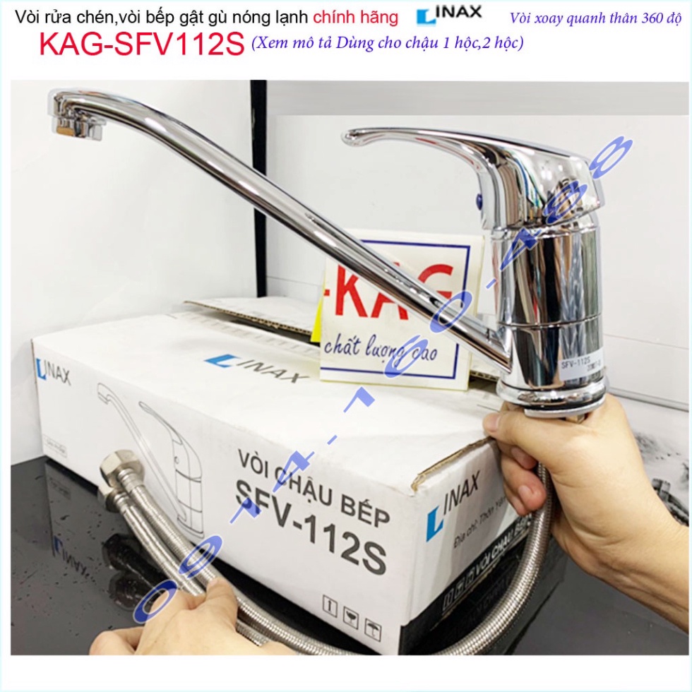 Vòi bếp nóng lạnh LInax chính hãng Nhật Bản SFV-112S, Vòi rửa chén gật gù đóng mở êm ái nước mạnh si
