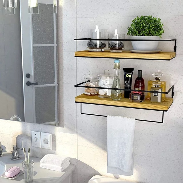 Kệ Treo Tường Để Gia Vị , Đồ Bếp, Đề Đồ Decor Giá Thép Đáy Gỗ Dán Tường Để Đồ Đa Năng Có Thanh Treo Tiện Dụng