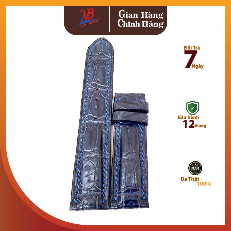 Dây da đồng hồ Size 20-18 hàng khâu tay cá sấu Màu Xanh Navy mã sp ĐH-KT20CM5