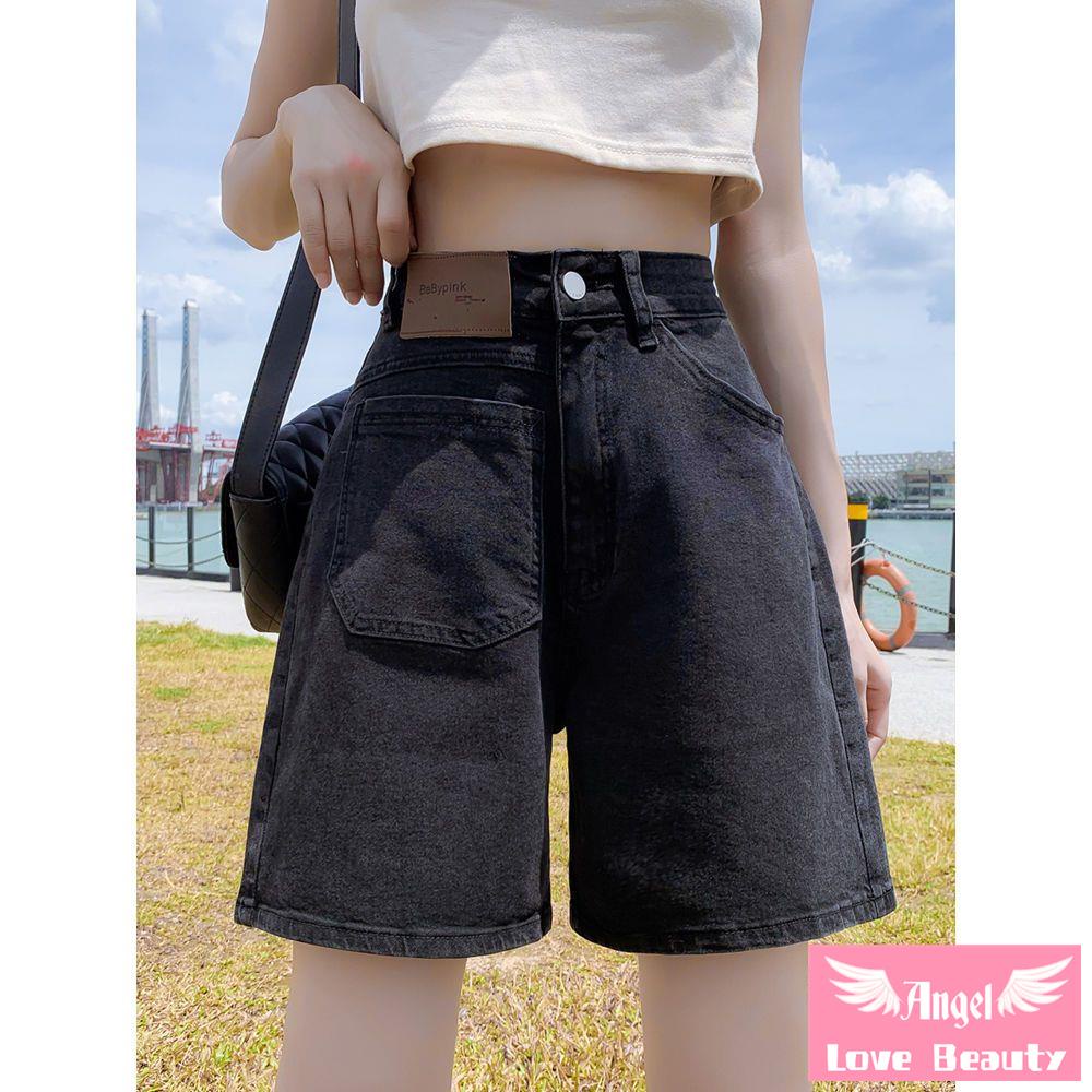 Quần Short Denim Màu Đen Dáng Rộng Phong Cách Hàn Quốc Thời Trang 2022 Cho Nữ