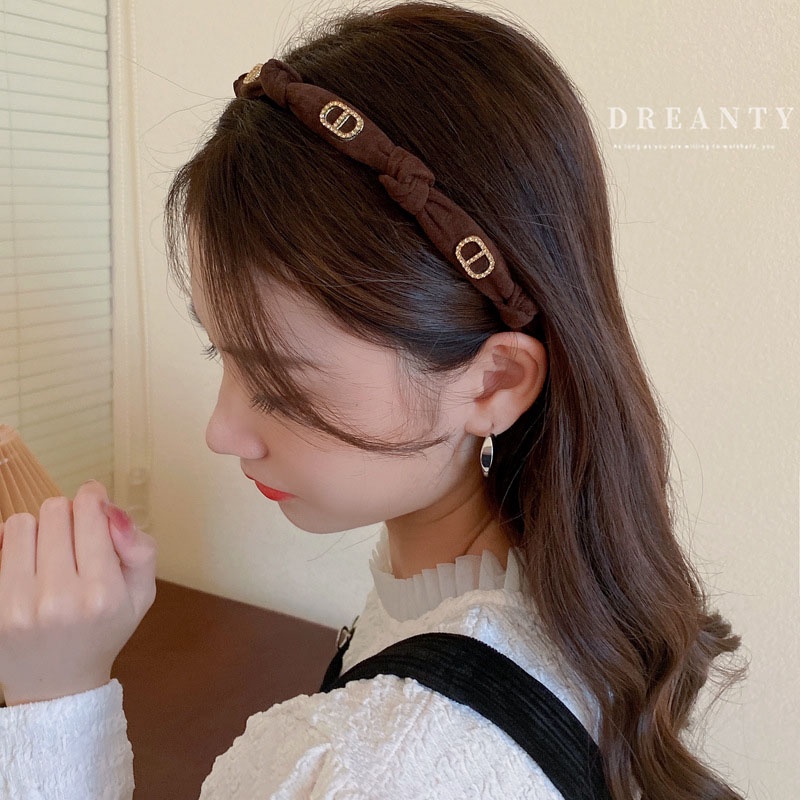 Băng Đô Vải Thắt Nút Họa Tiết Chữ Đính Kim Cương Phong Cách Pháp Thiết Kế Thời Trang