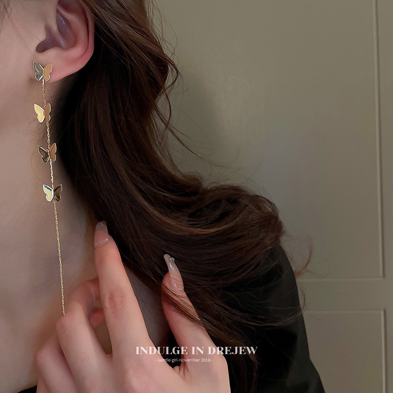 Bông Tai Mạ Bạc 925 Hình Bướm Tua Rua Thời Trang Phong Cách Hàn Quốc Cho Nữ