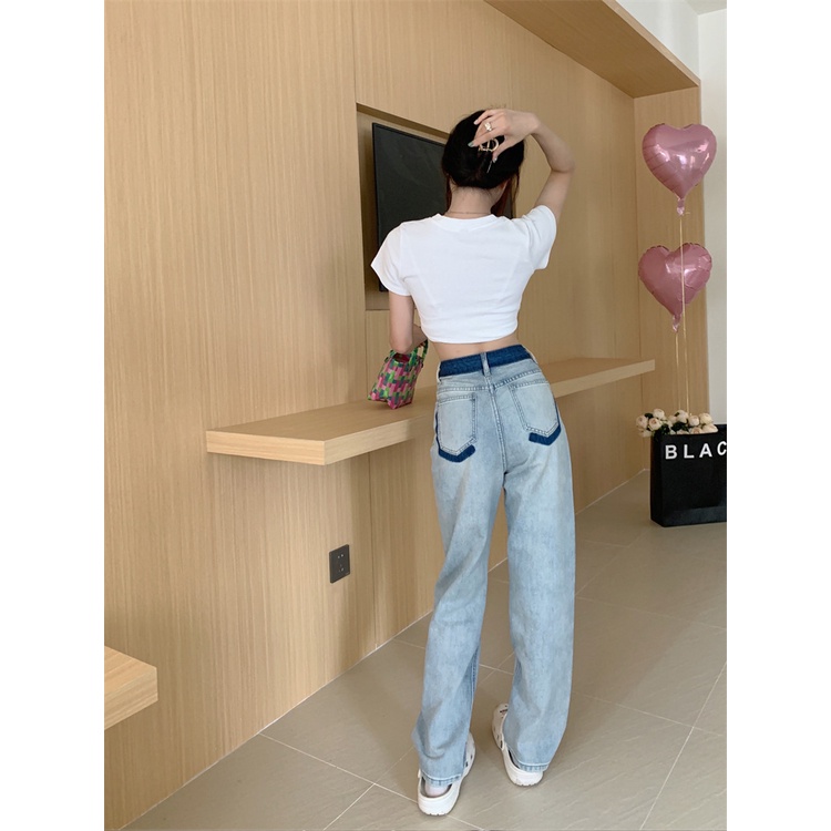Quần Jean Lưng Cao Màu Sắc Tương Phản Thời Trang Mùa Thu Cho Nữ