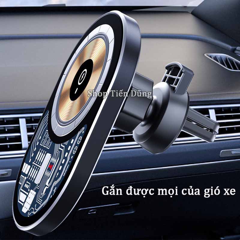 Đế sạc trong suốt không dây gắn của gió ô tô Wekome WP-U202 Sạc nhanh điện thoại 15w chắc chắn với lực hút từ tính.