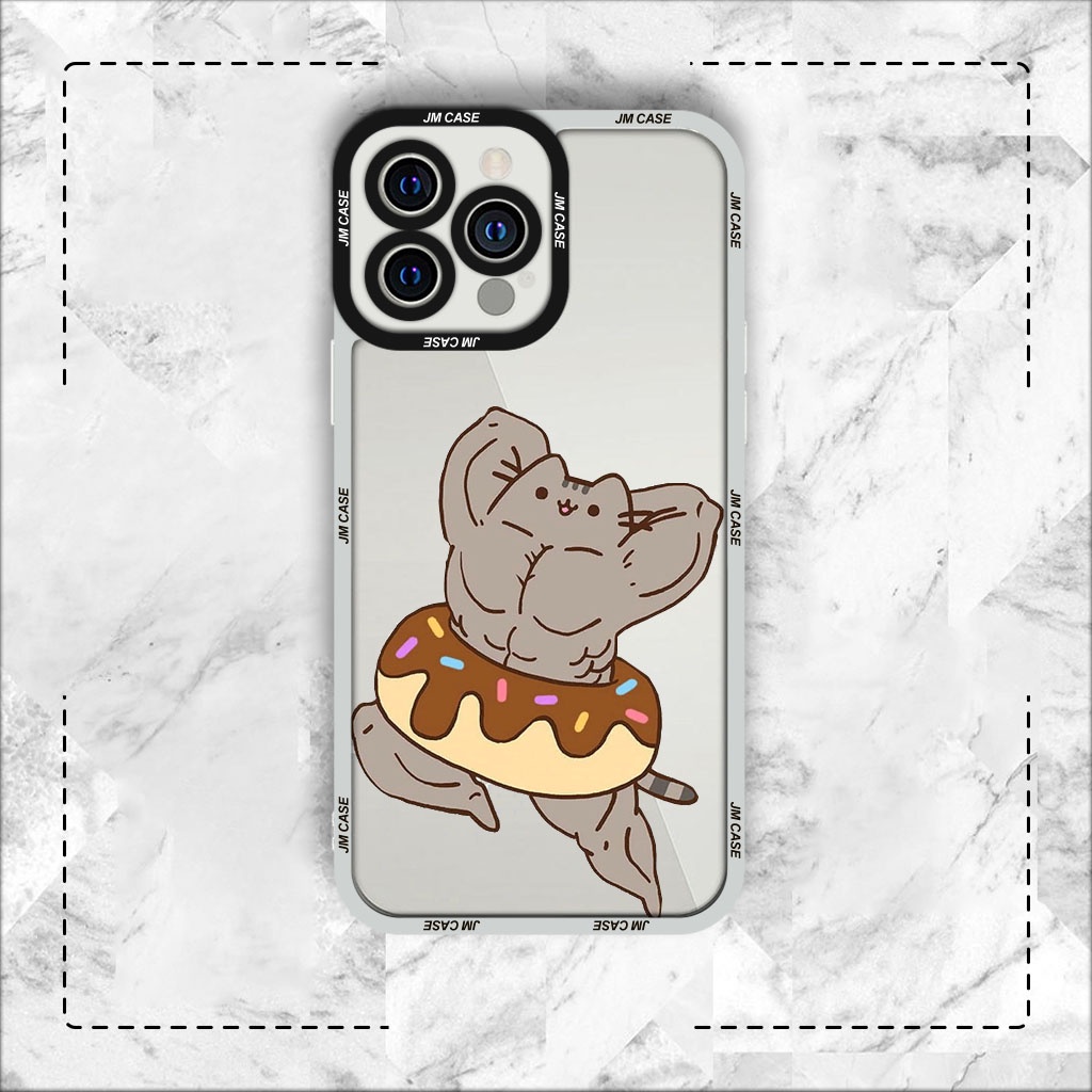 Ốp lưng iphone samsung xiaomi oppo cạnh vuông JMCase Pusheen Donut cute