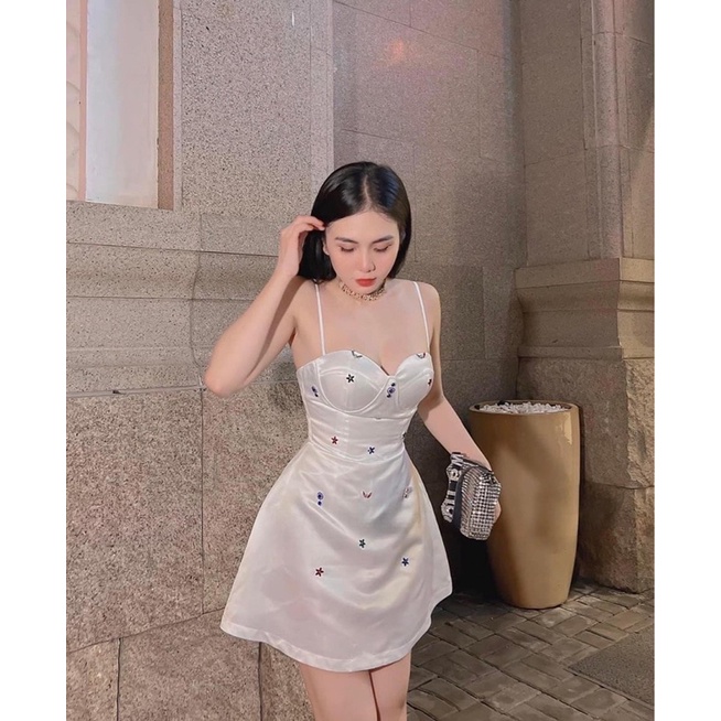 Đầm xoè 2 dây cúp ngực kết đá
