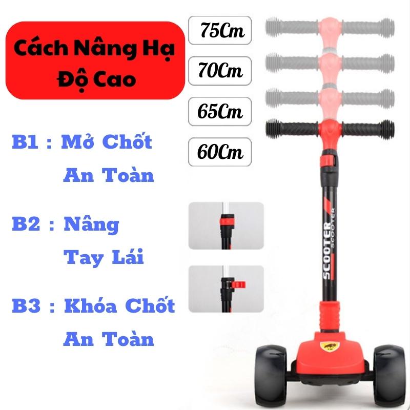 Scooter cho bé X68, 3 bánh to phát sáng vĩnh cửu, chịu tải 60Kg, gấp gọn - Xe trượt scooter X88 | BH 12 Tháng