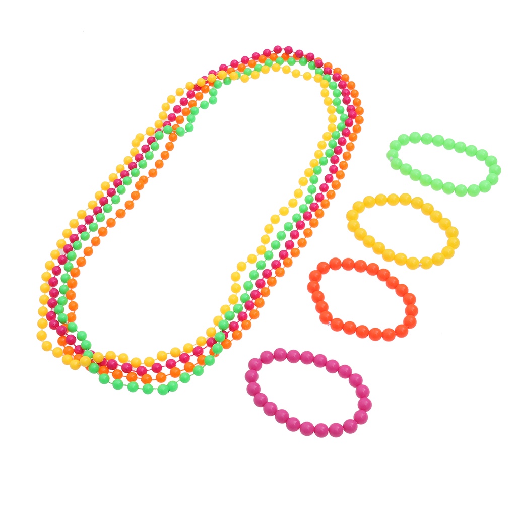 Set 4 Vòng cổ Và 4 Vòng Tay Chuỗi Hạt Đá Màu Neon Thời Trang Dự Tiệc