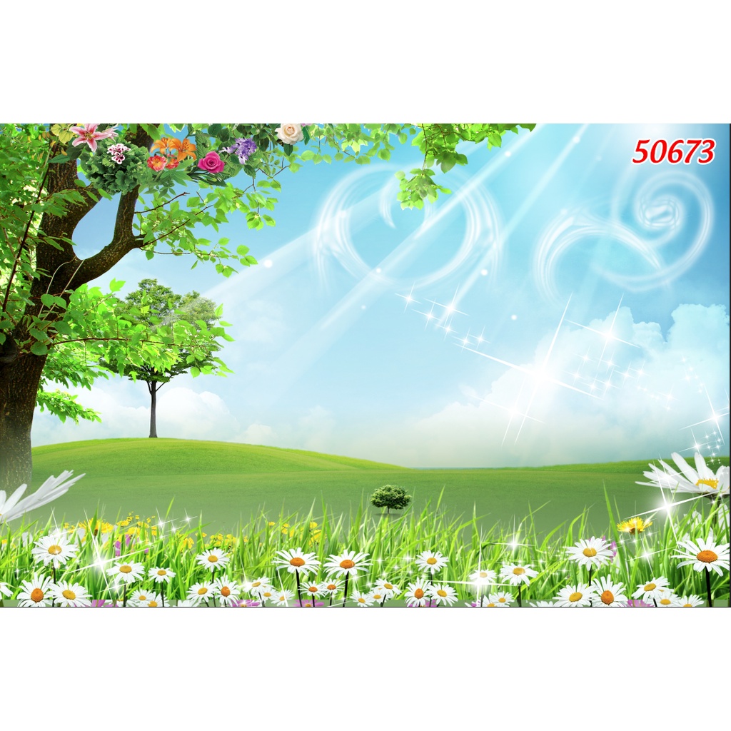 Tranh dán tường 3D cảnh rừng cây hùng vỹ, phong cảnh vùng quê