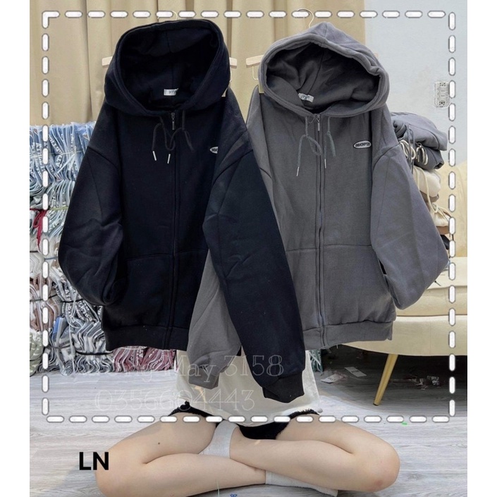 Áo khoác nỉ logo tròn chữ nhỏ mũ 2 lớp TH6