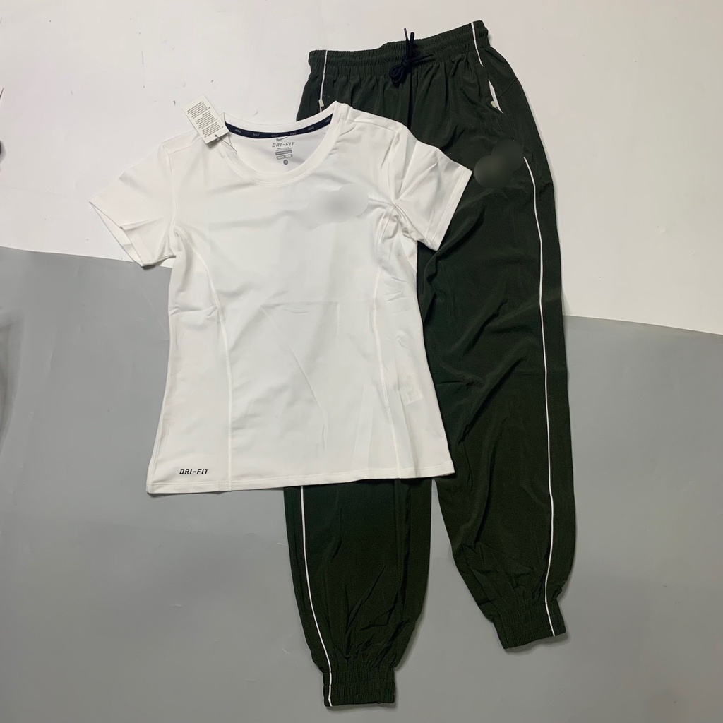 Bộ Đồ Tập Thể Thao Nữ Quần Jogger Vải Dù + Áo Thun Lạnh Co Giãn NK BJG001 Tập Gym, Chạy bộ