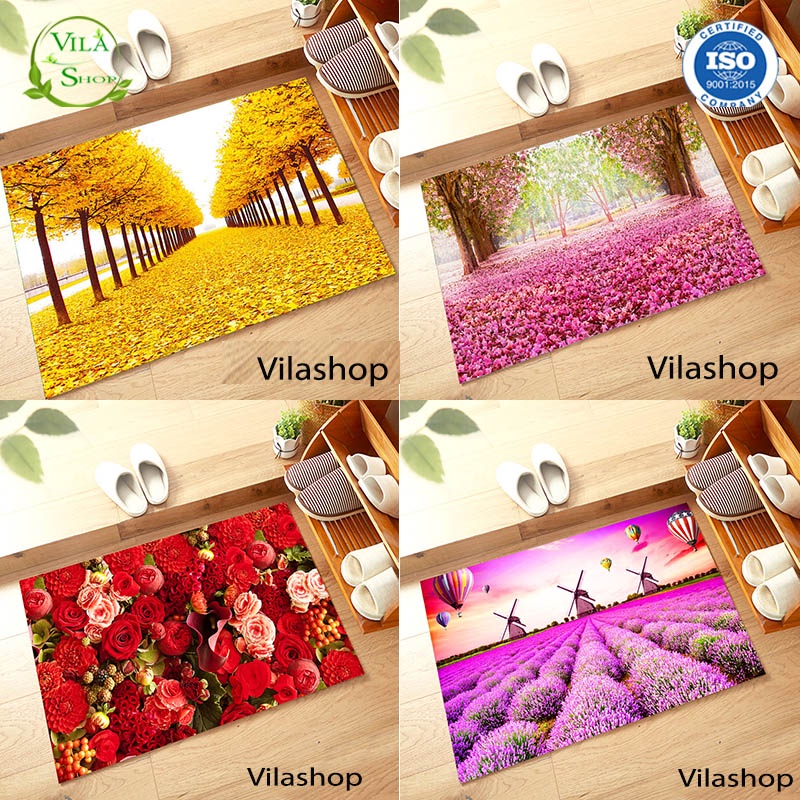 Thảm 3D Lau Chân Hình Thú, Thảm Sàn Nhà Chống Trơn Trượt 3D Nhiều Mẫu Hình Hoa Đẹp, Thấm Hút Tốt, Kích Thước