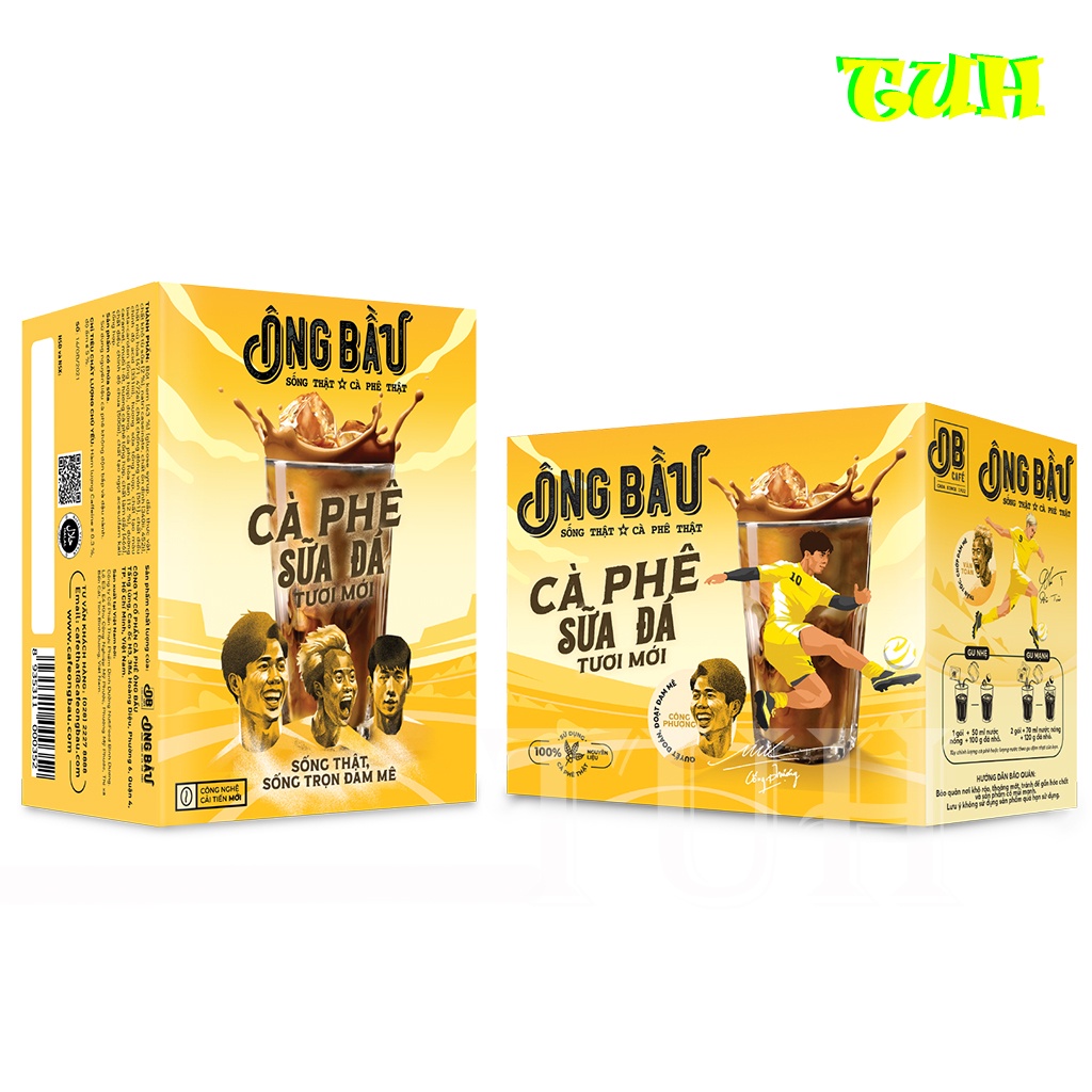 [Hộp 10 Gói 24g]Cà Phê Sữa Đá Ông Bầu Hộp Vàng 240g 10 Gói, cà phê ob, ob cafe-TUH Store