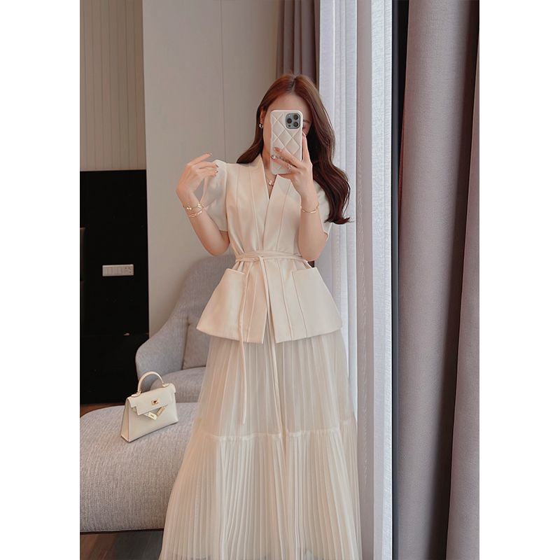 Set Áo Và Chân Váy Phong Cách Hong Kong Cổ Điển Thời Trang Mùa Hè Hàng Mới 2022 Dành Cho Bạn Nữ