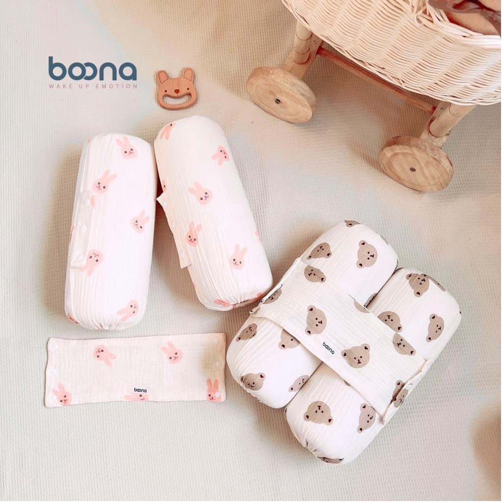 [CHÍNH HÃNG] Gối chặn sơ sinh ruột bông vải xô Muslin họa tiết đáng yêu Boona